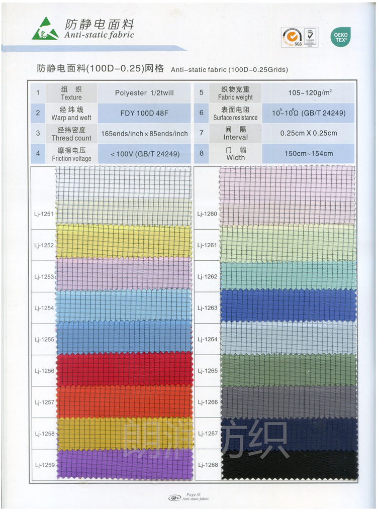 防靜(jìng)電(diàn)面料100D 0.25網格